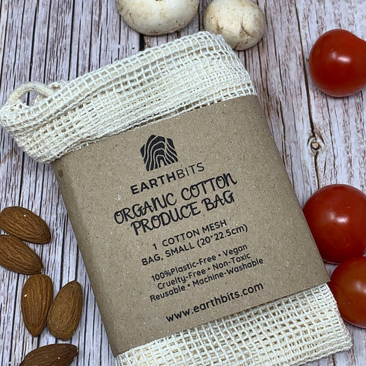 Earth Bits Organic Produce Bag Mesh Cotton With Drawstring Small