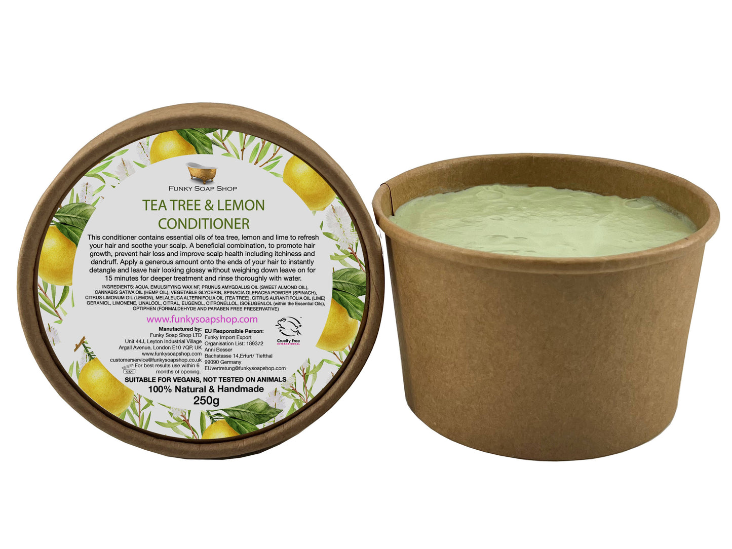 Funky Soap Shop LTD conditioner Tea Tree And Lemon Hair Conditioner, Kraft Tub Of 250ml