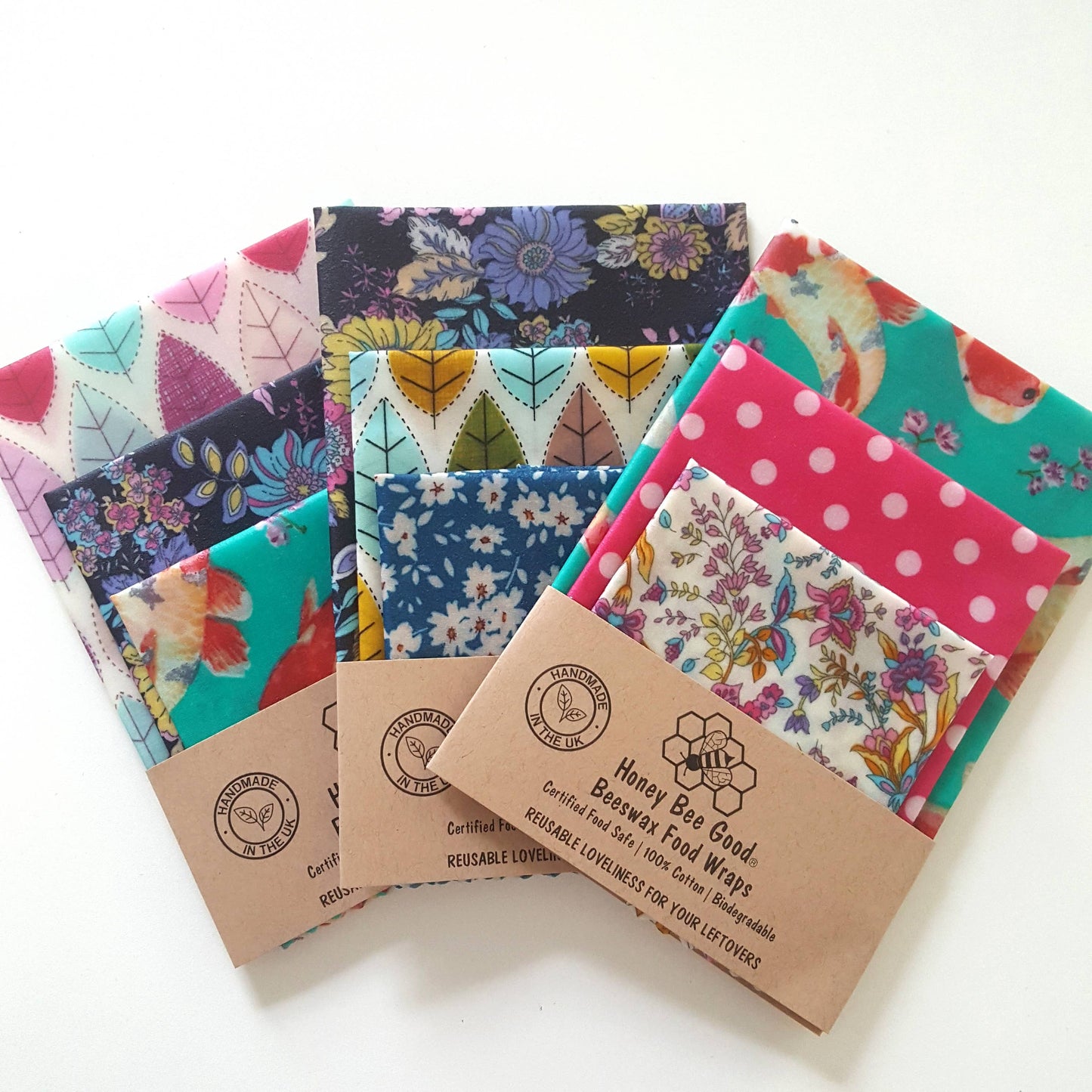 Honey Bee Good Set of 3 Lg, Med, Sm Pack of Three- Bargain Handmade Beeswax Food Wraps