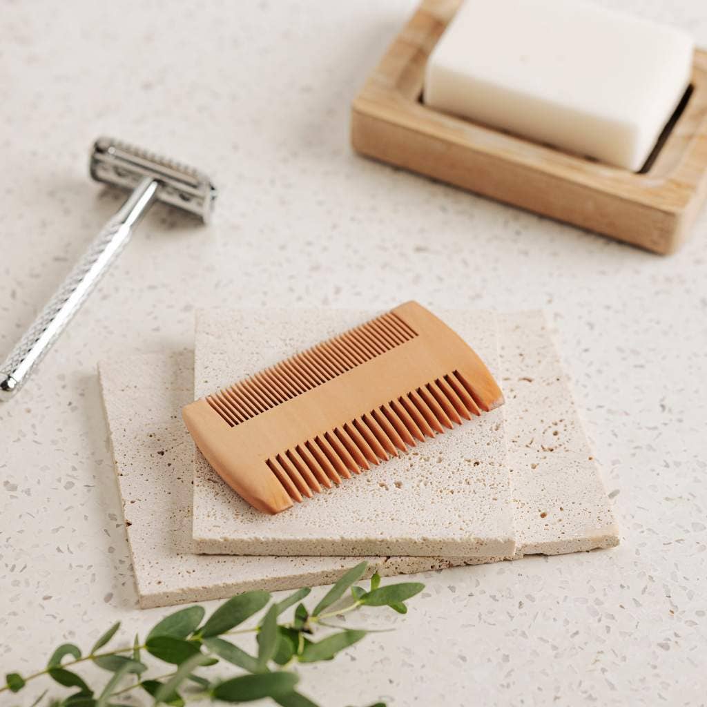 Jungle Culture Beard Comb Natural Wooden Beard Comb in Vegan Leather Pouch: Essential Beard Grooming Kit for Men