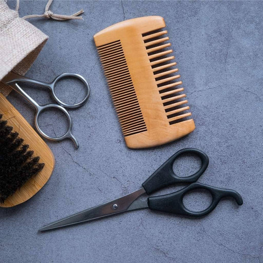 Jungle Culture Beard Comb Natural Wooden Beard Comb in Vegan Leather Pouch: Essential Beard Grooming Kit for Men