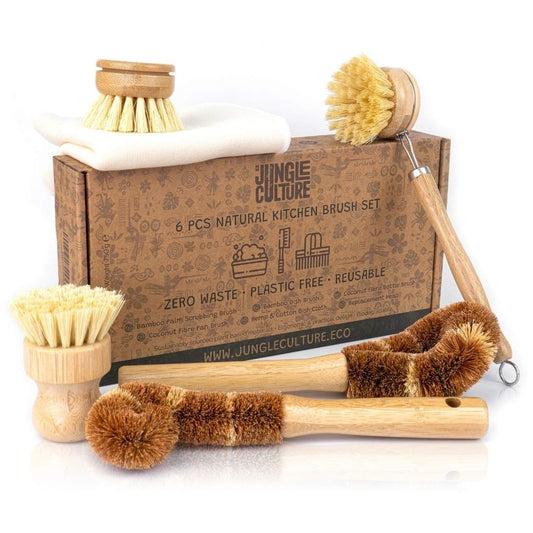 Jungle Culture cleaning supplies Bamboo Dish Brush Set (FULL SET) Bamboo Dish Brush Set-Eco-friendly Washing Up Brushes