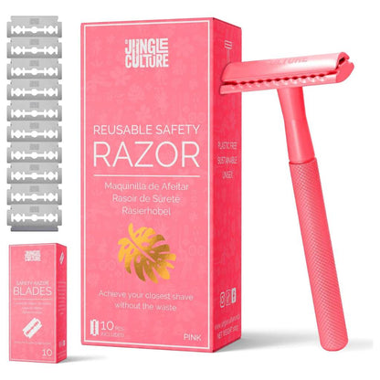Jungle Culture shaving Hot Pink Eco-Friendly Pastel Safety Razors Gift Set