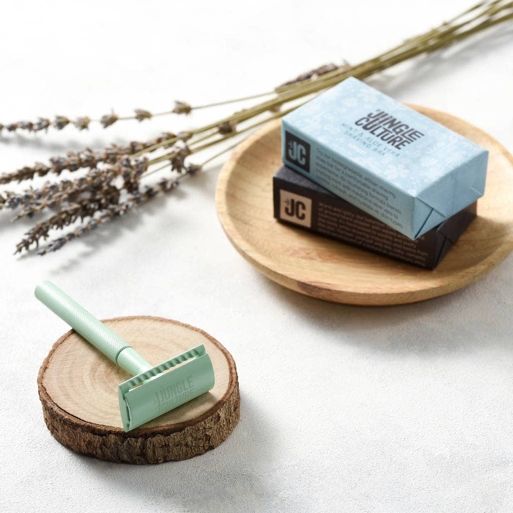 Jungle Culture shaving Mint (Green) Eco-Friendly Pastel Safety Razors Gift Set