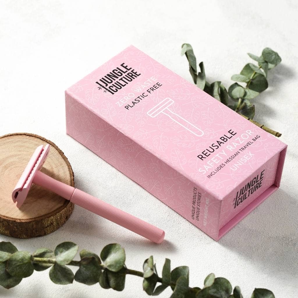 Jungle Culture shaving Pink (Rose) Eco-Friendly Pastel Safety Razors Gift Set