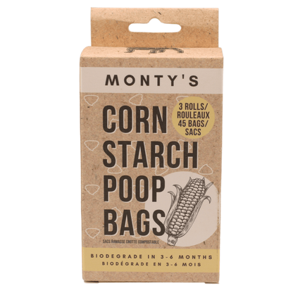 Monty's Bags pet bags Compostable Corn starch Poop Bags - 45 Bags (3 Roll Box)