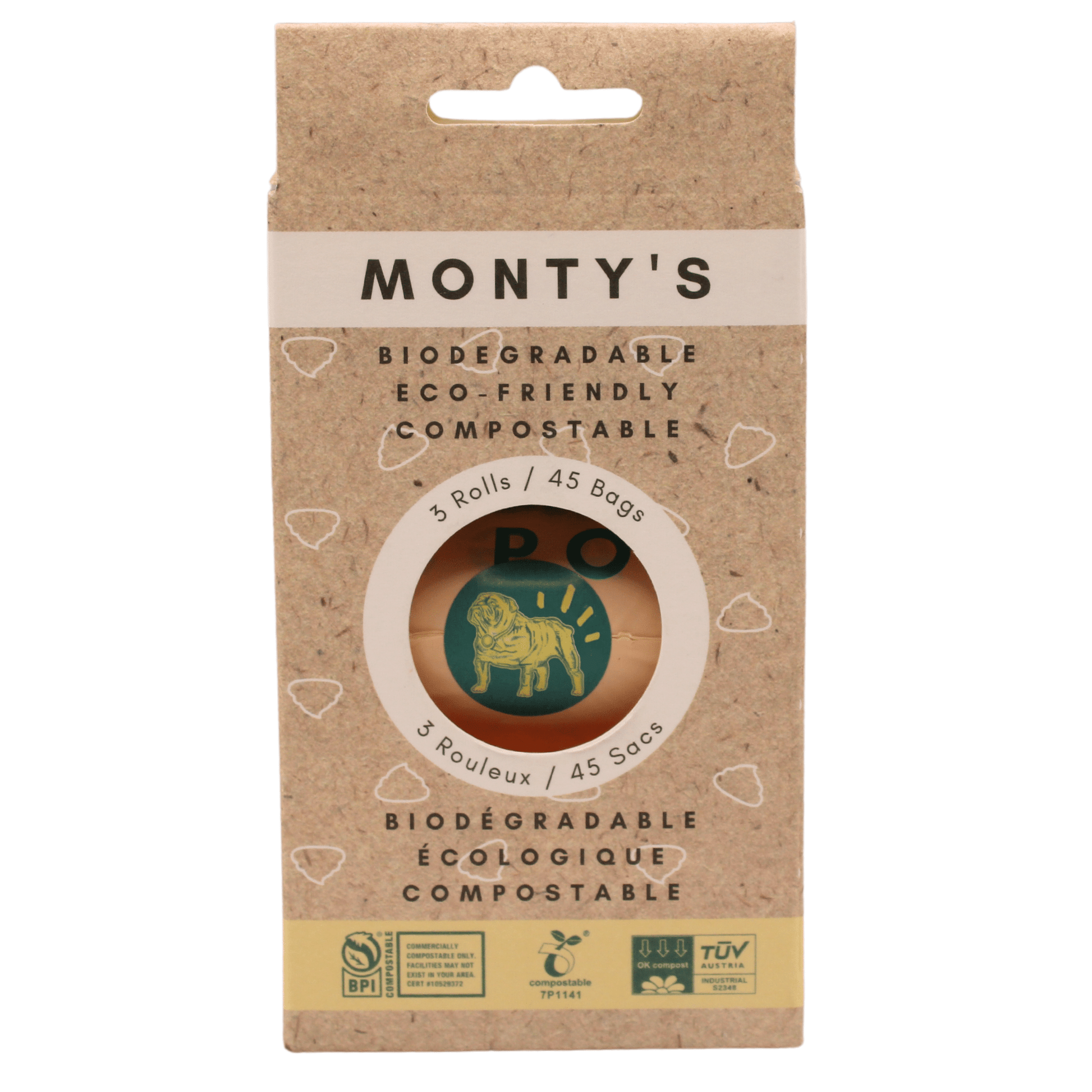 Monty's Bags pet bags Compostable Corn starch Poop Bags - 45 Bags (3 Roll Box)