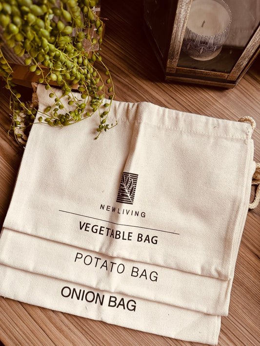 New living Reusable Linen Cotton Potato, Onion and veg bag- set of 3 bags
