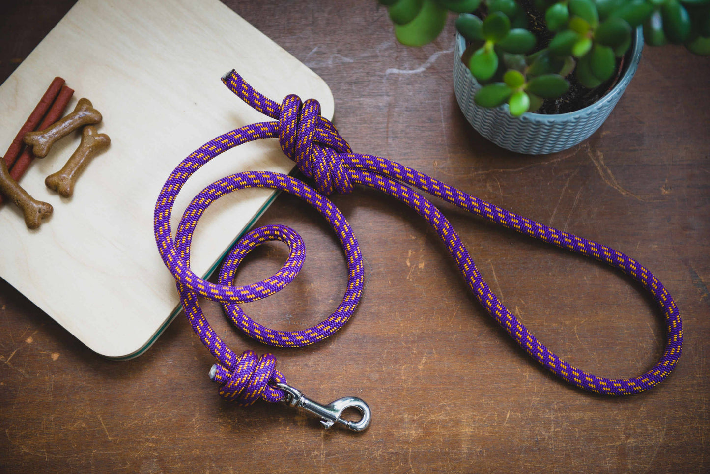 Scavenger Dog collar Purple Recycled Climbing Rope Dog Leash