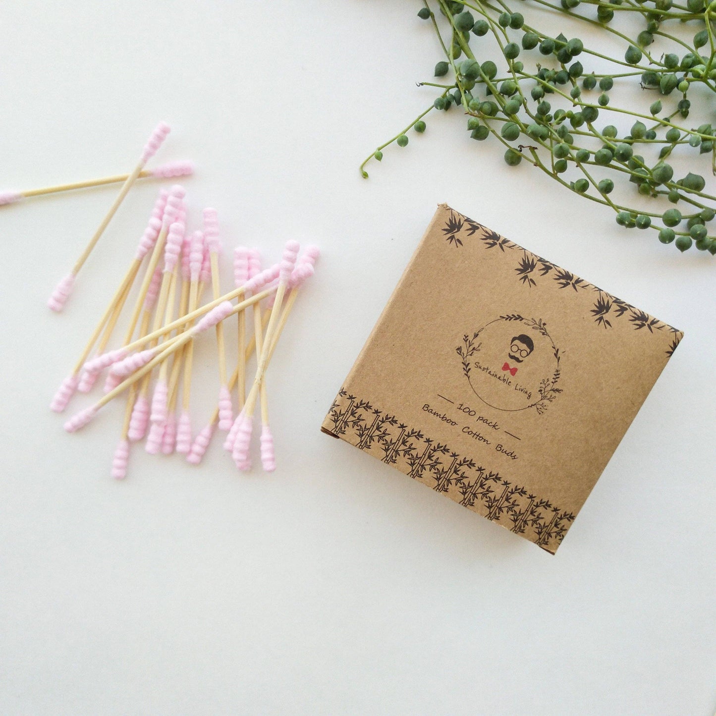 Smile Boutiques Cotton buds Pink Organic Bamboo Cotton Buds - Biodegradable (100 Pack)